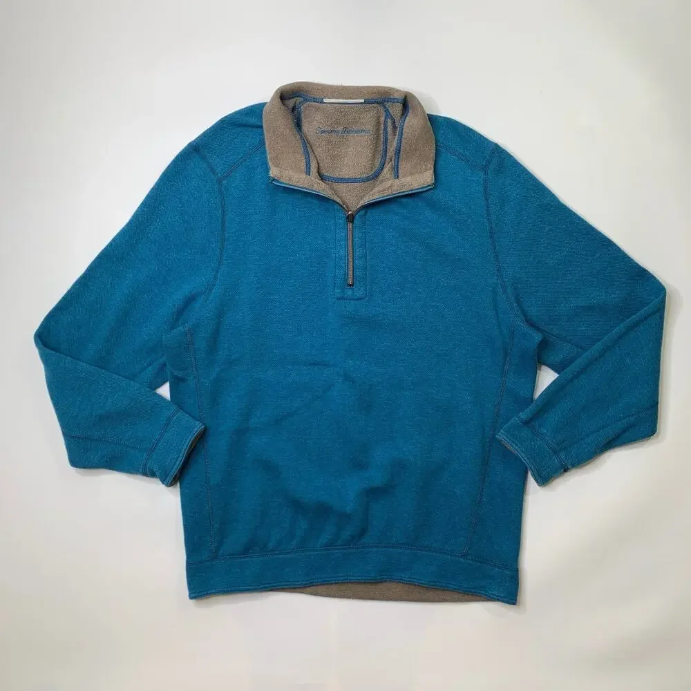 Tommy Bahama Sweatshirt Mens M Medium Flipshore Half Zip Reversible Pullover